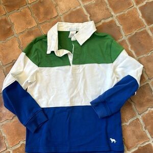 Janie  and Jack rugby style polo shirt, long sleeve size 6, white green blue